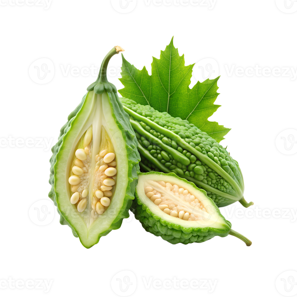 Bitter melon sliced with leaves png