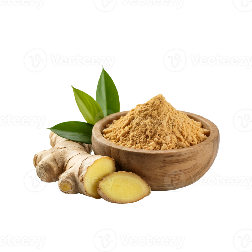 Natural Ginger Powder and Fresh Roots png