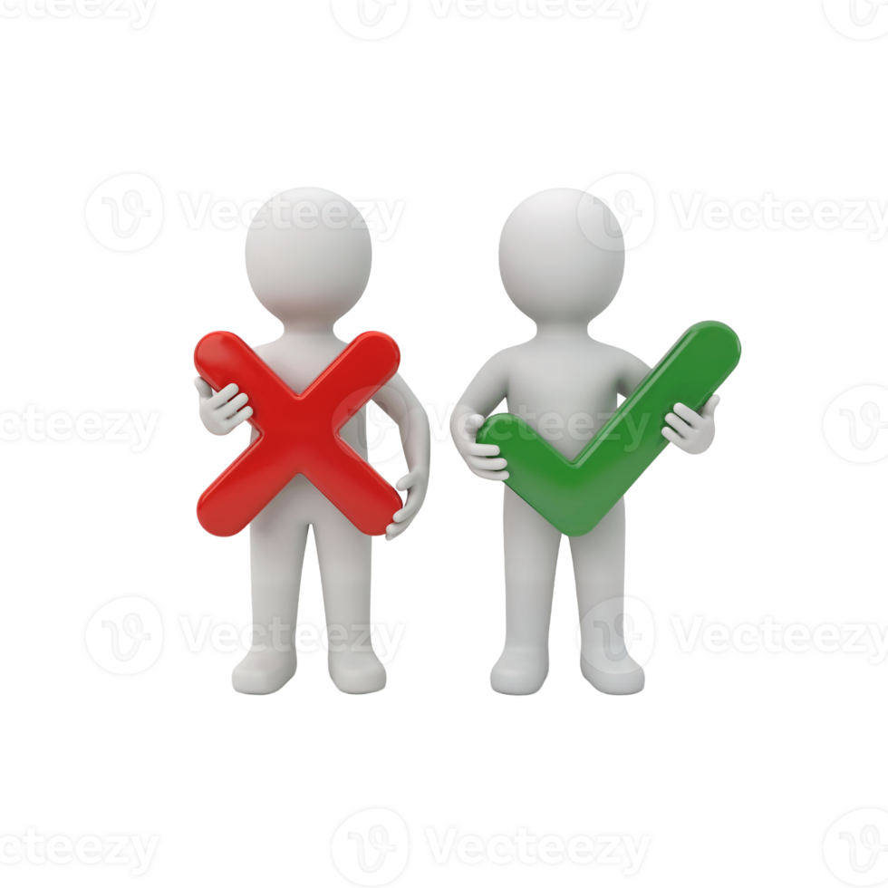 3D Humanoid Figures Holding Red X and Green Check Mark png