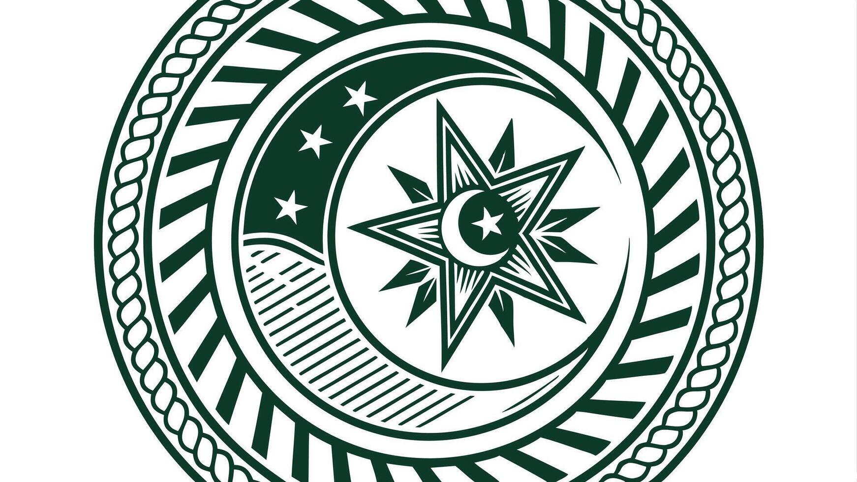Islamic Crescent and Star Emblem Design, Muslim Symbol with Stars and Crescent Illustration, Green Crescent Moon and Star Religious Icon vector