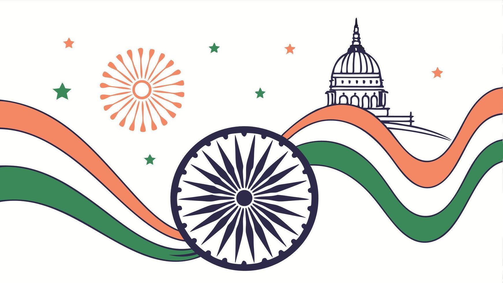 Indian independence day design with flag ashoka chakra and building illustration for posters 15 august vector
