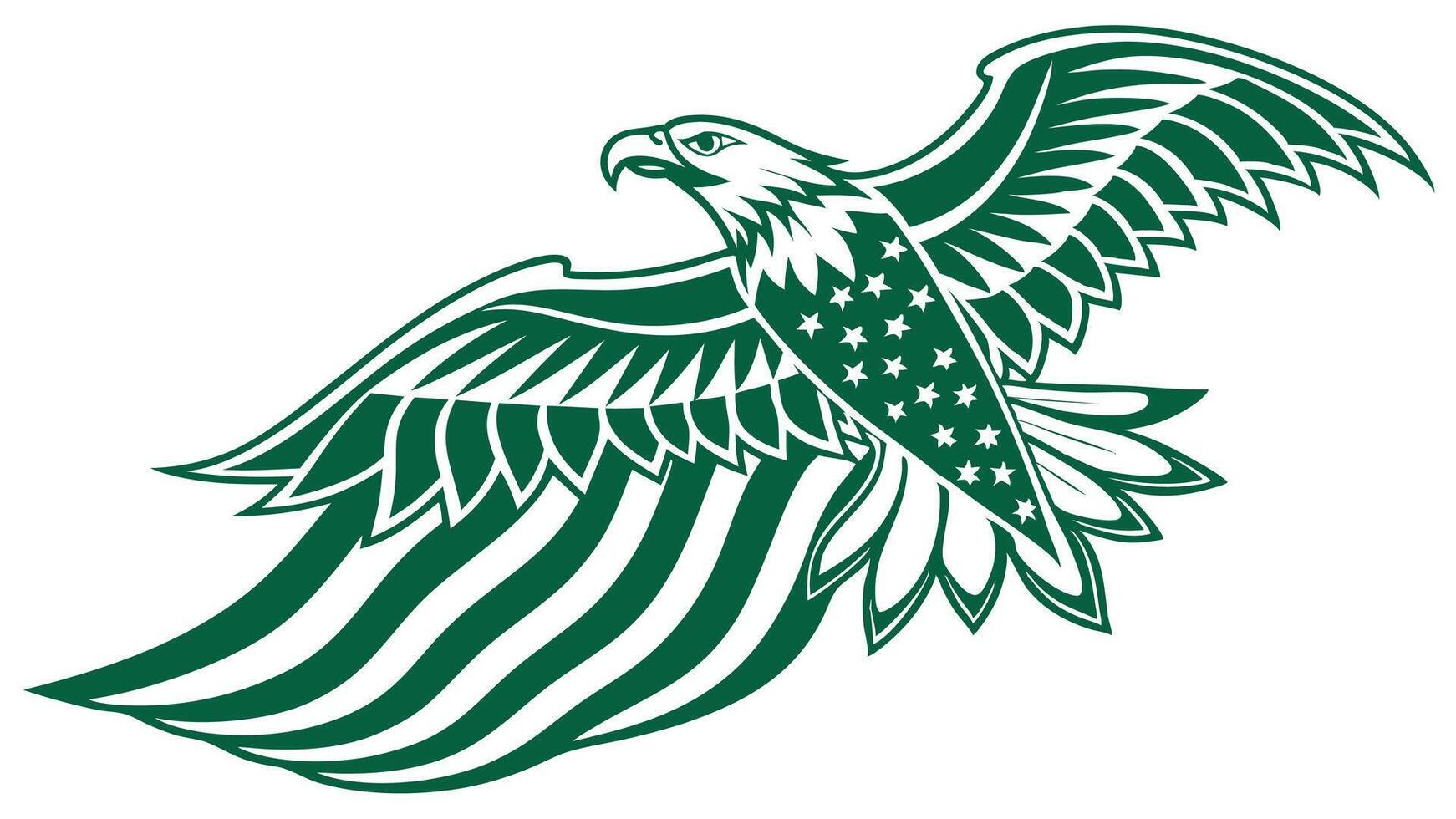 Soaring Eagle with American Flag Wing Design, Patriotic Eagle in Flight, Stars and Stripes, Bald Eagle Flying with US Flag Feather Pattern vector