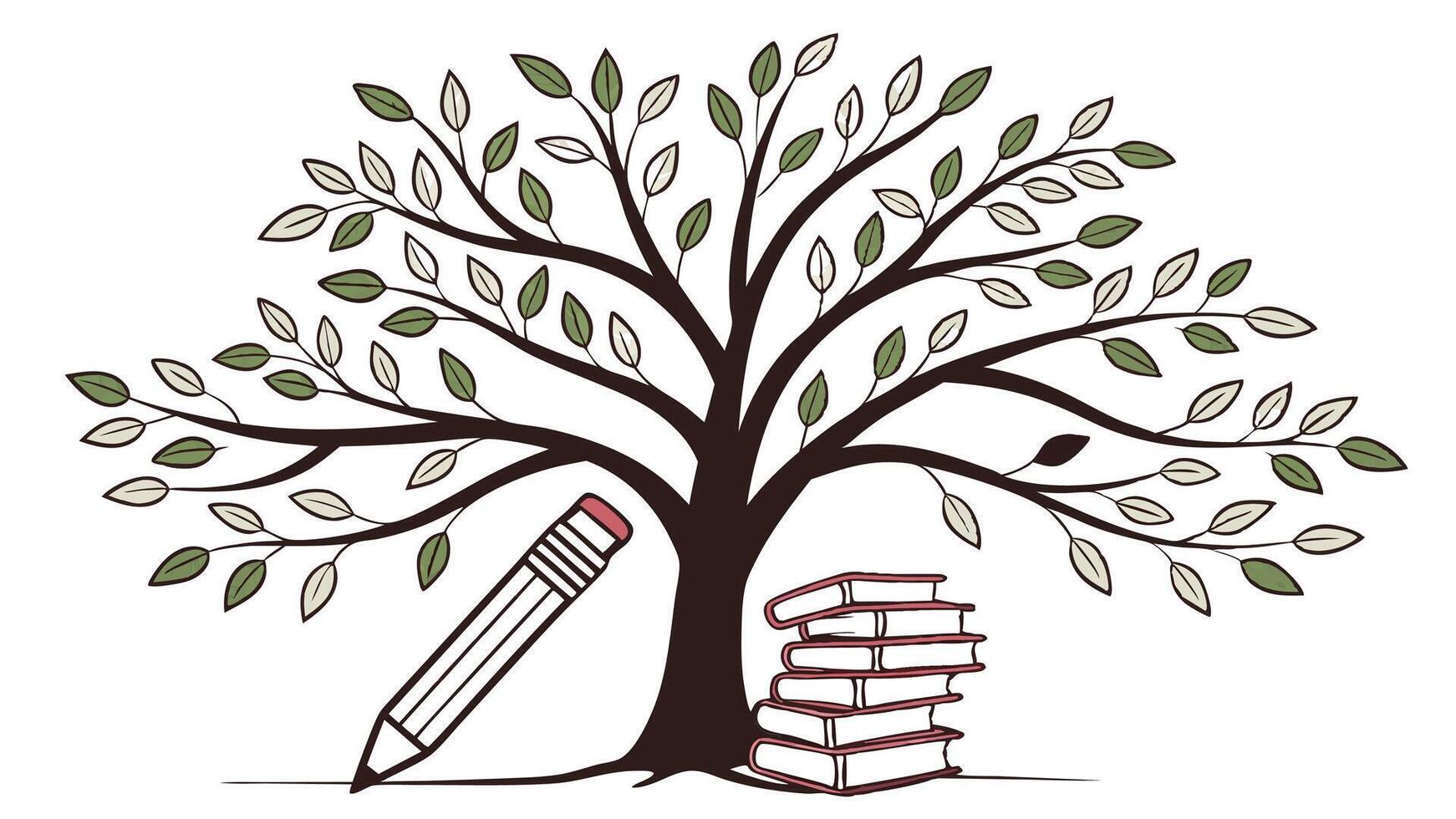 Tree of knowledge illustration with books and pencil for education and learning concepts design art 100 vector