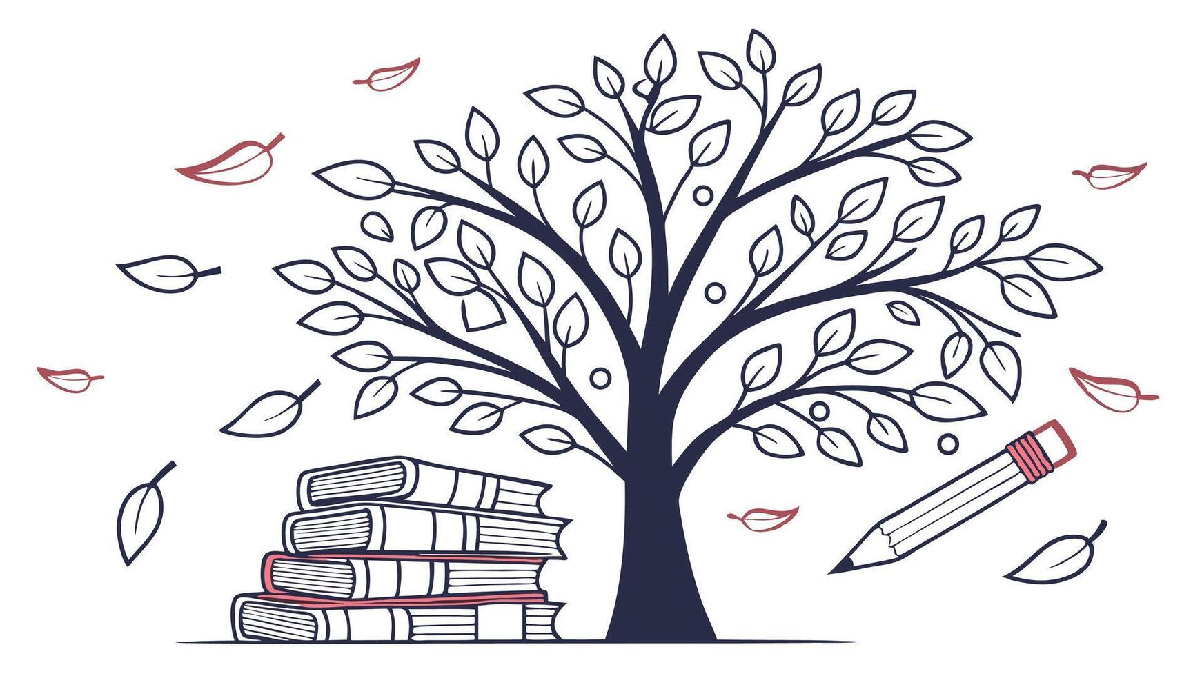 Illustration of tree of knowledge with books and pencil for education and learning concepts vector