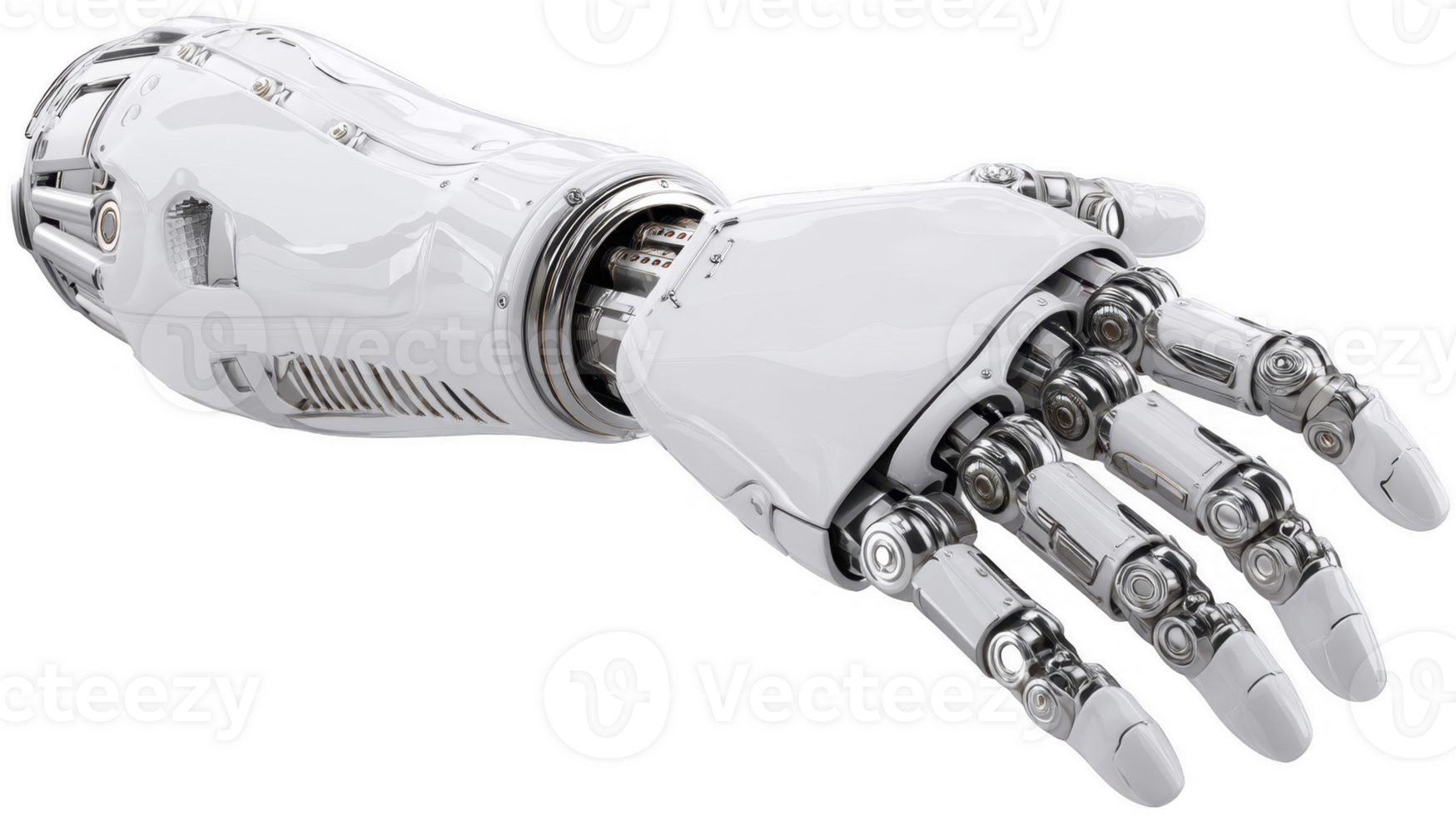 Robotic Hand 3D Render of Advanced Prosthetic Arm isolated on transparent background png