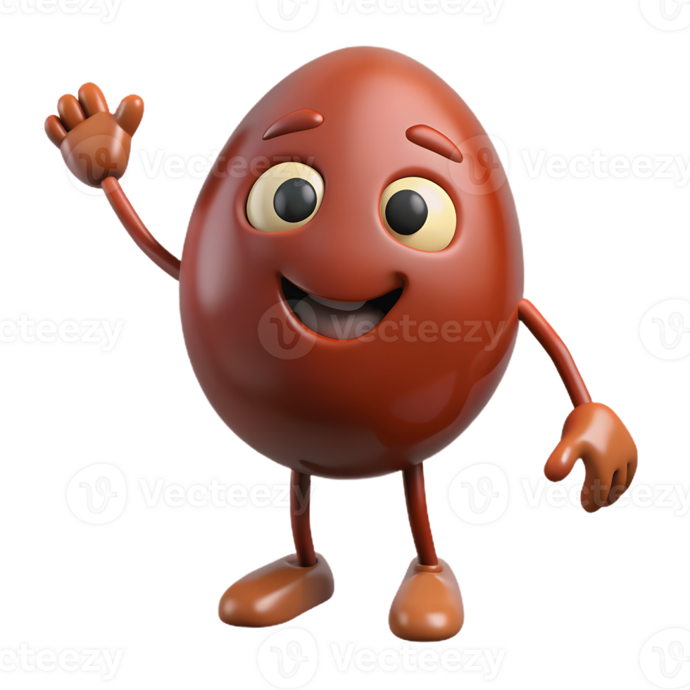 3D Cartoon jujube Character with smiling Expression, Funny Animated Style Isolated on Transparent Background png