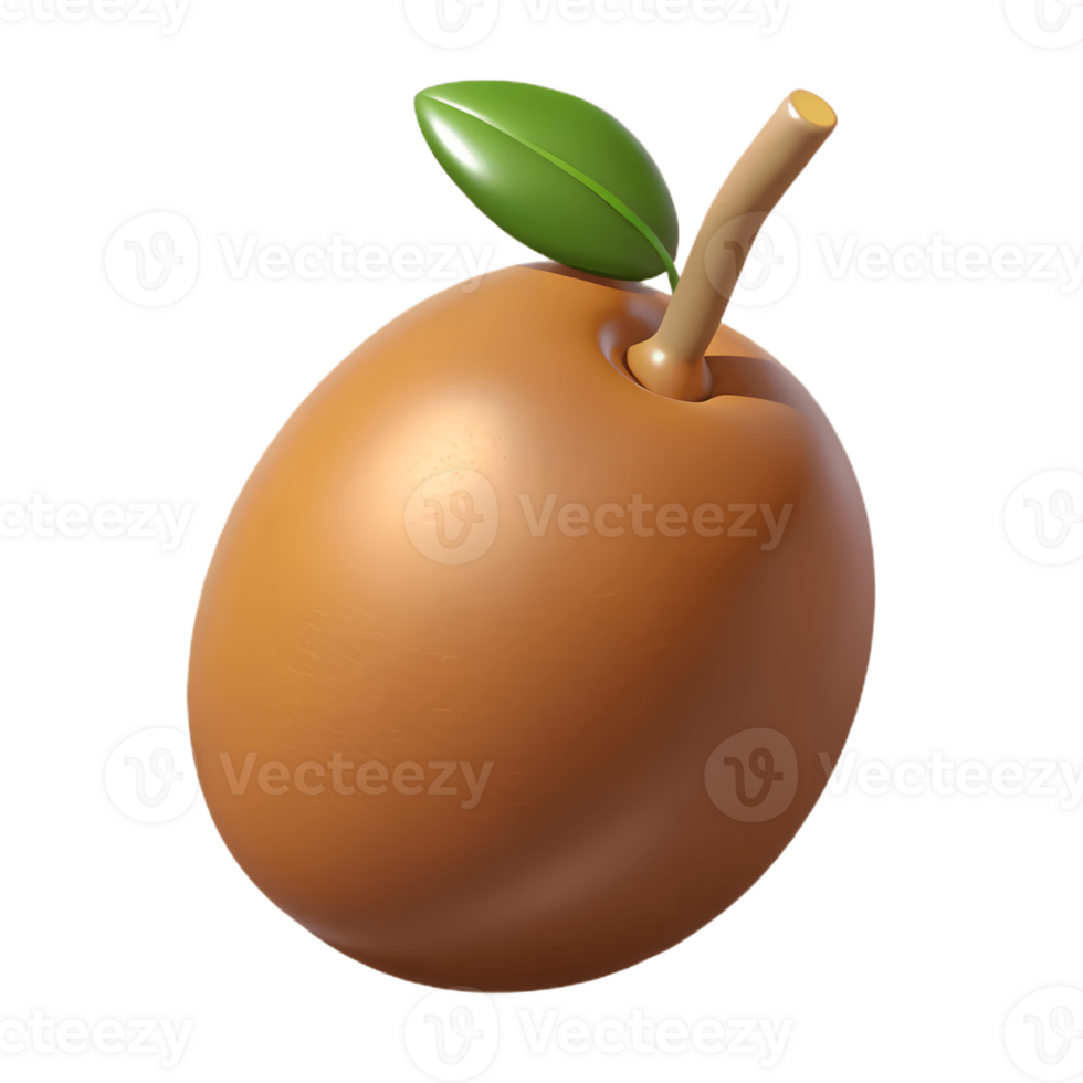 3D Render of a Fresh Sapodilla with Leaf, Realistic Sapodilla Illustration on Transparent Background png