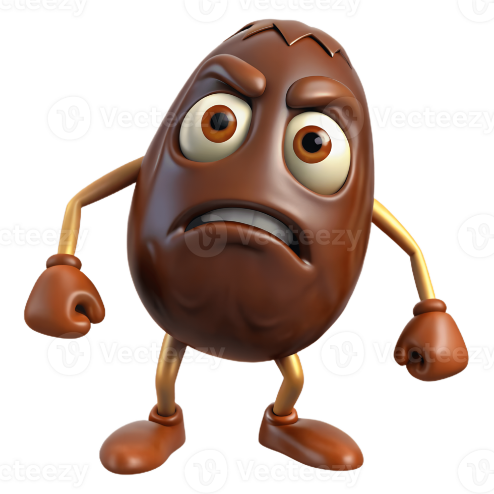 3D Cartoon dates Character with Angry Expression, Funny Animated Style Isolated on Transparent Background png