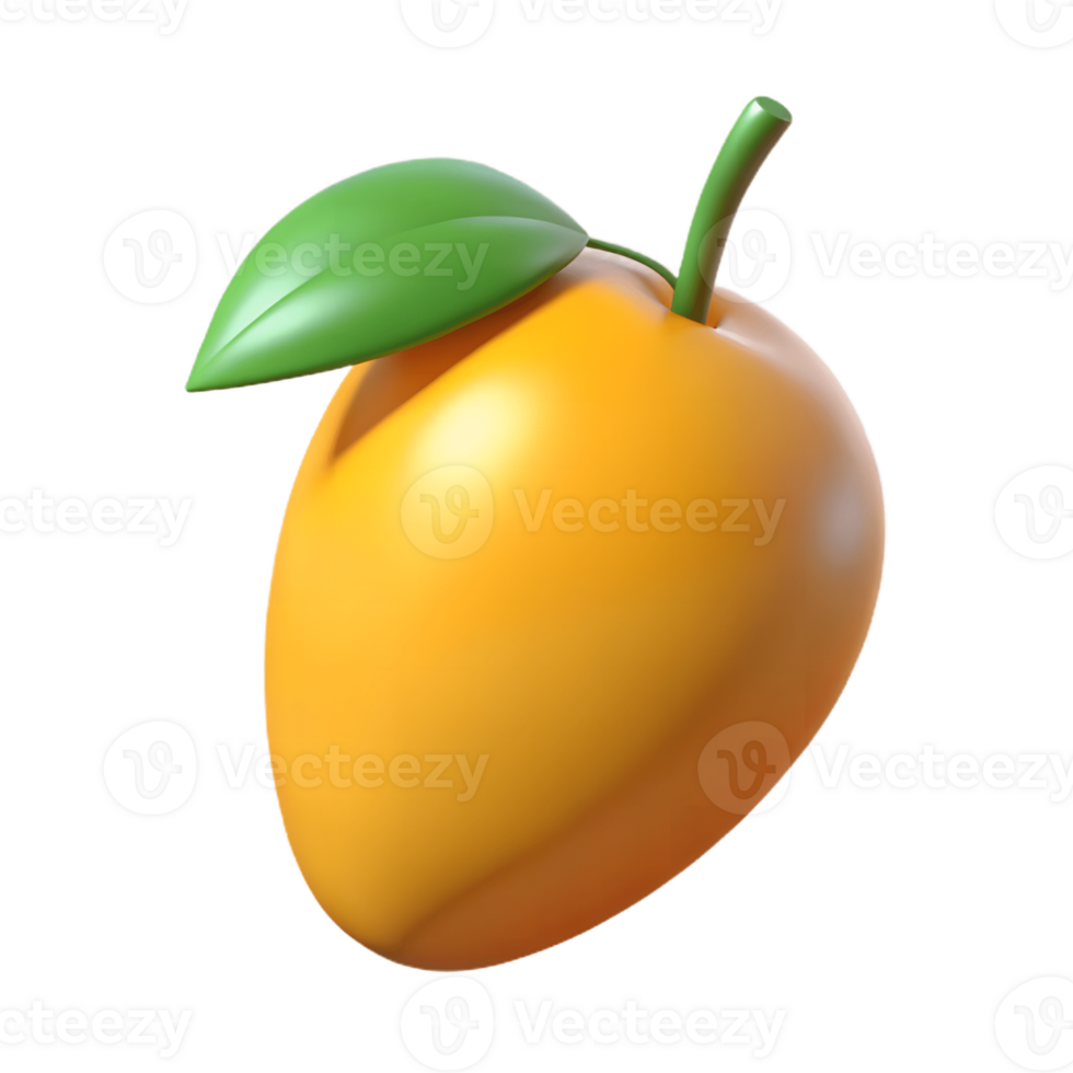 3D Render of a Fresh Mango with Leaf, Realistic Mango Illustration on Transparent Background png
