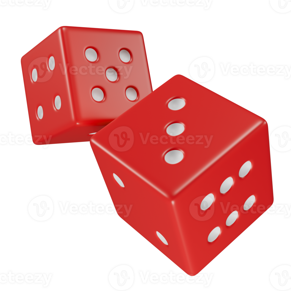 Stylized red dice. Isolated, transparent background png