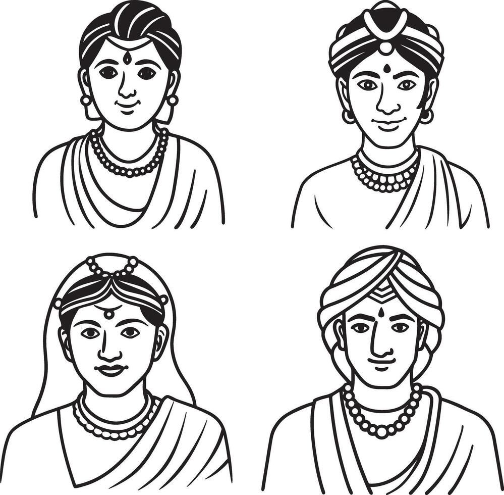 indian people in different costumes, including a woman in a headdress vector