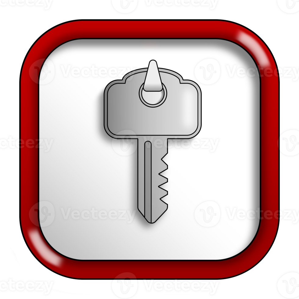 Red emergency box with a metal key hanging on a hook and a breakable front glass. png