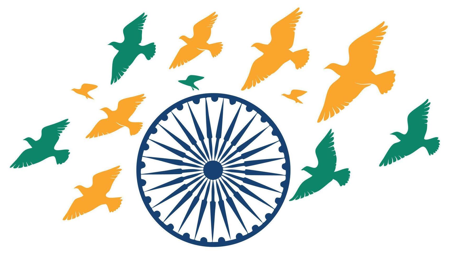 India independence day illustration with ashoka chakra and flying birds design art 2024 vector