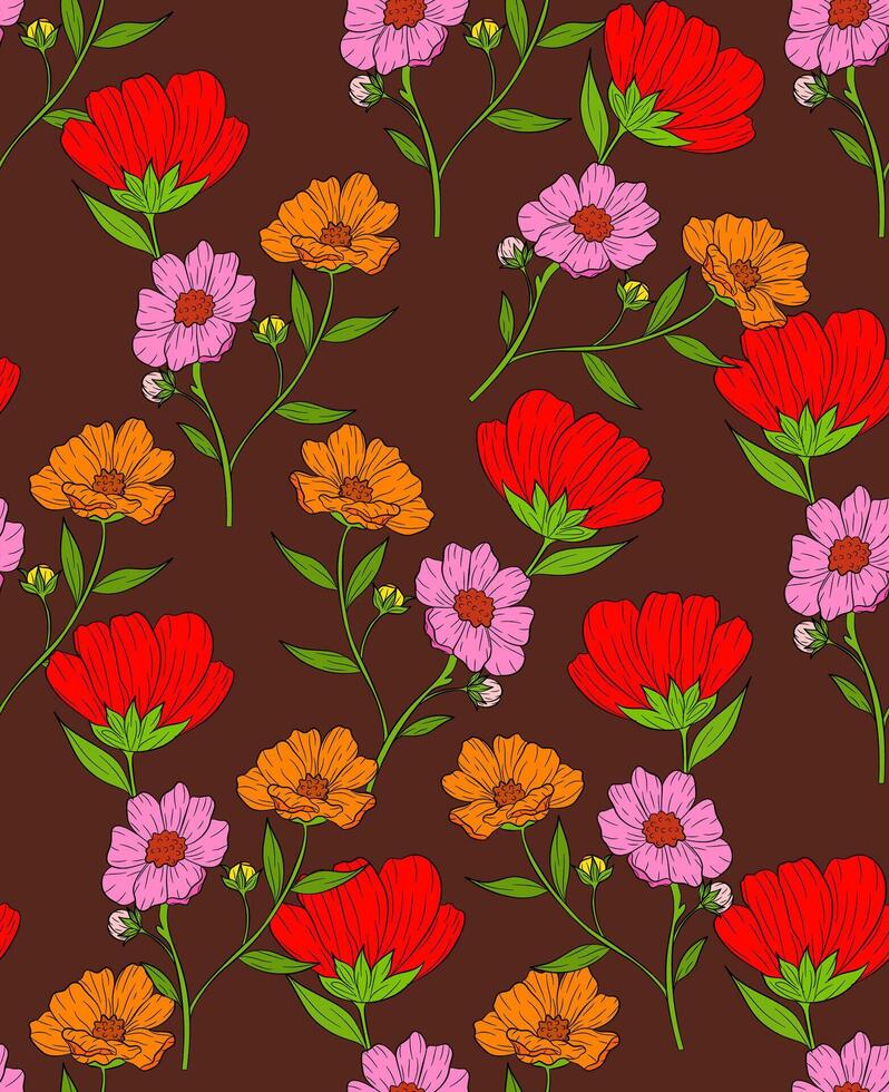 This pattern is simply hand drawn in vibrant colors, with a subtle vintage bohemian charm. vector