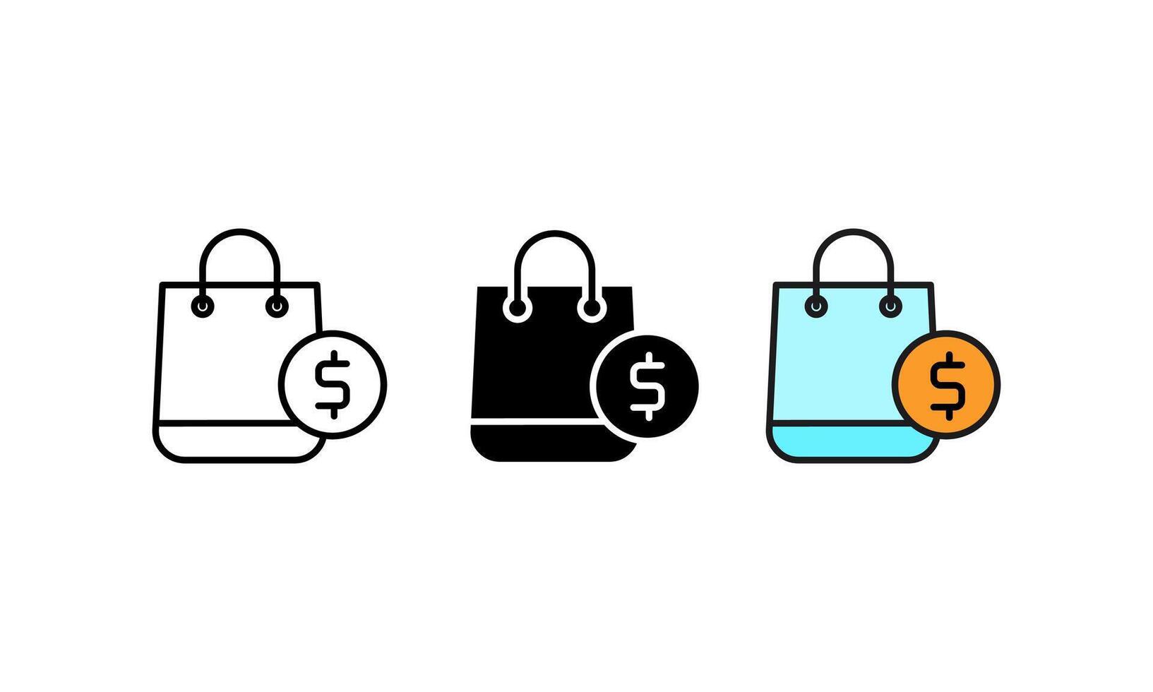 A collection of shopping bag icons accompanied by a dollar sign symbol, representing the concept of online shopping, purchasing, or retail business. vector
