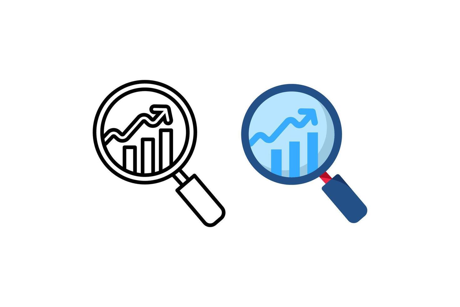 Logo showing a magnifying glass with a rising bar and line chart, symbolizing analysis, business growth, and data insights. Ideal for finance, SEO, and analytics-related services. vector