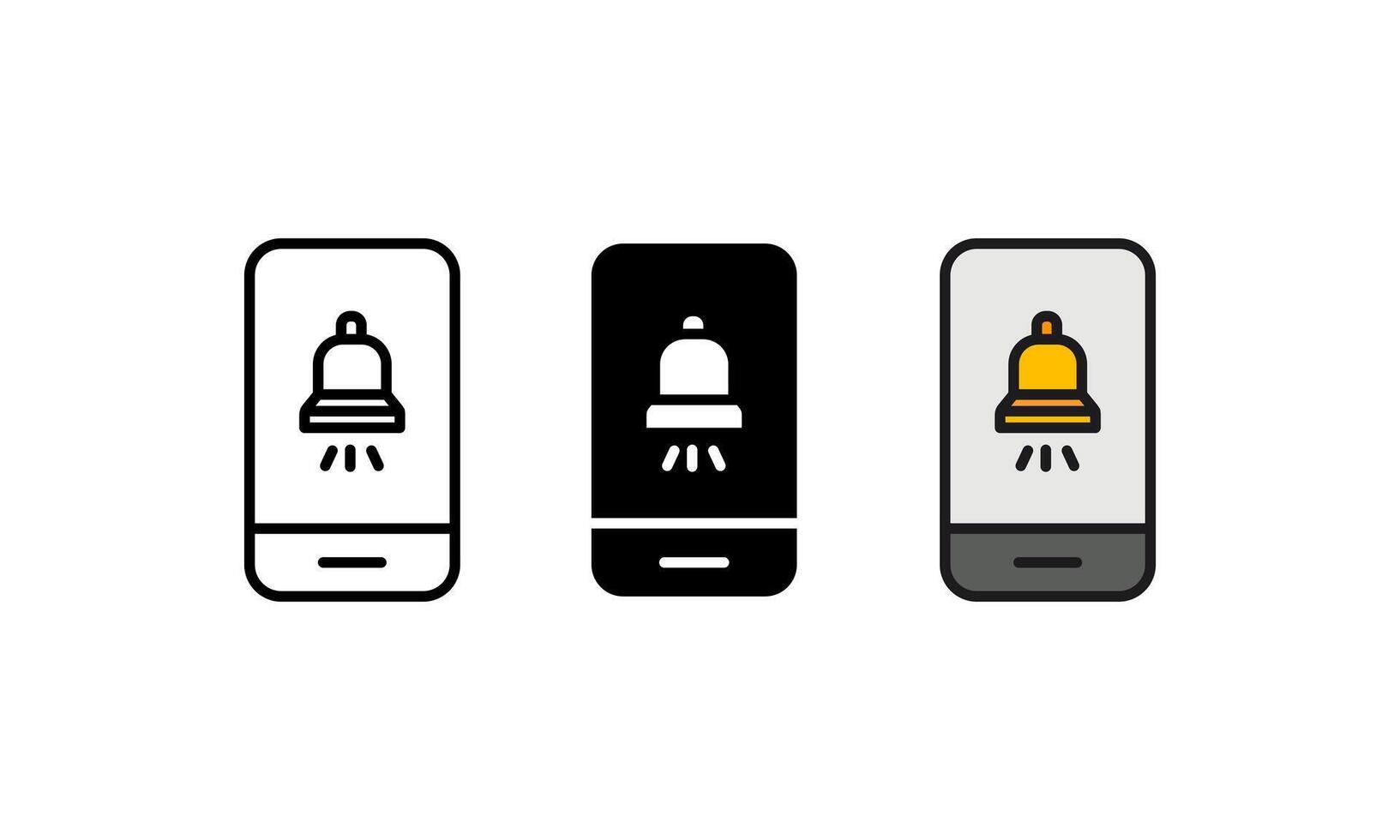 This design art features a smartphone displaying a notification icon in the form of a ringing bell, displayed in three styles. A versatile visual for conveying alerts and messages. vector