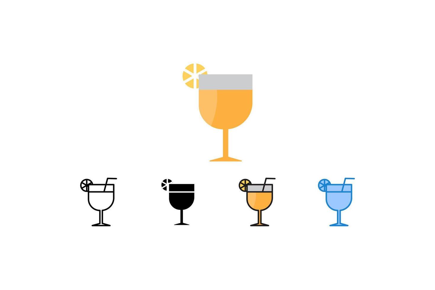 This image showcases a set of cocktail icons, featuring a refreshing summer drink with a slice of citrus and a straw. Ideal for menus, bar promotions, or summer-themed designs. vector