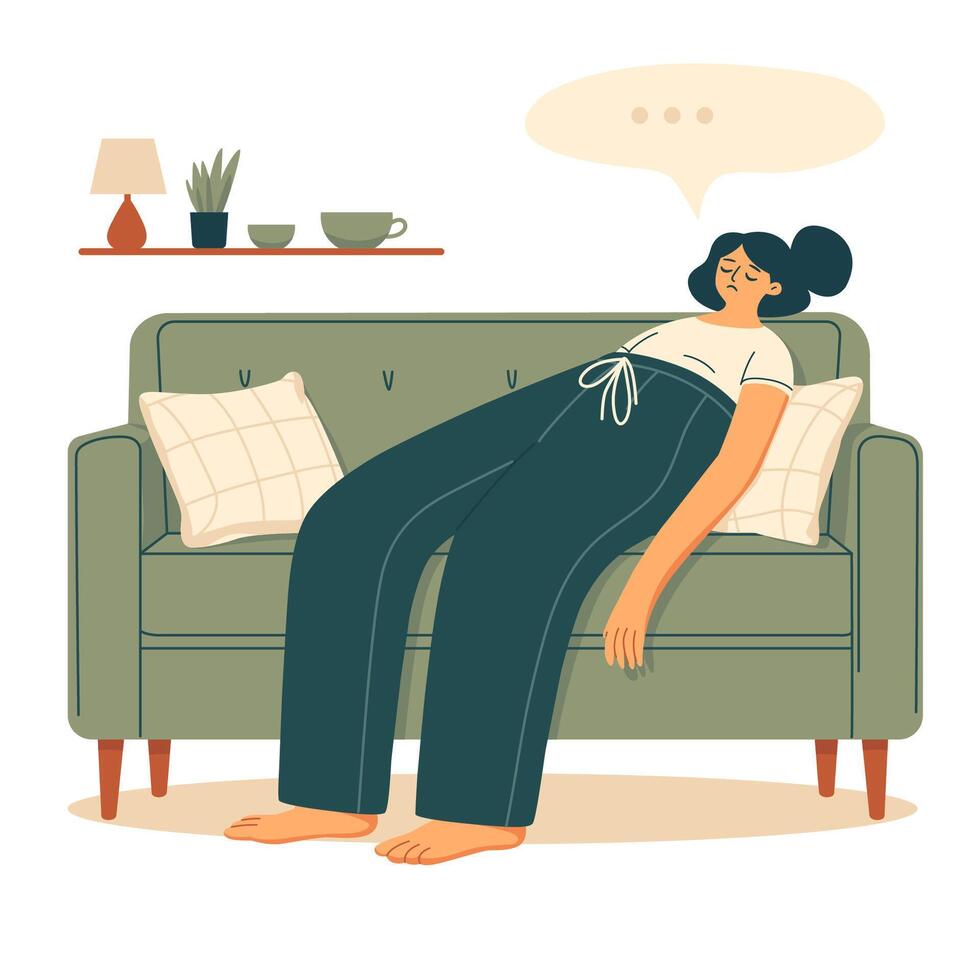 Woman lying on the sofa in a relaxed pose. Colored illustration in flat style. vector