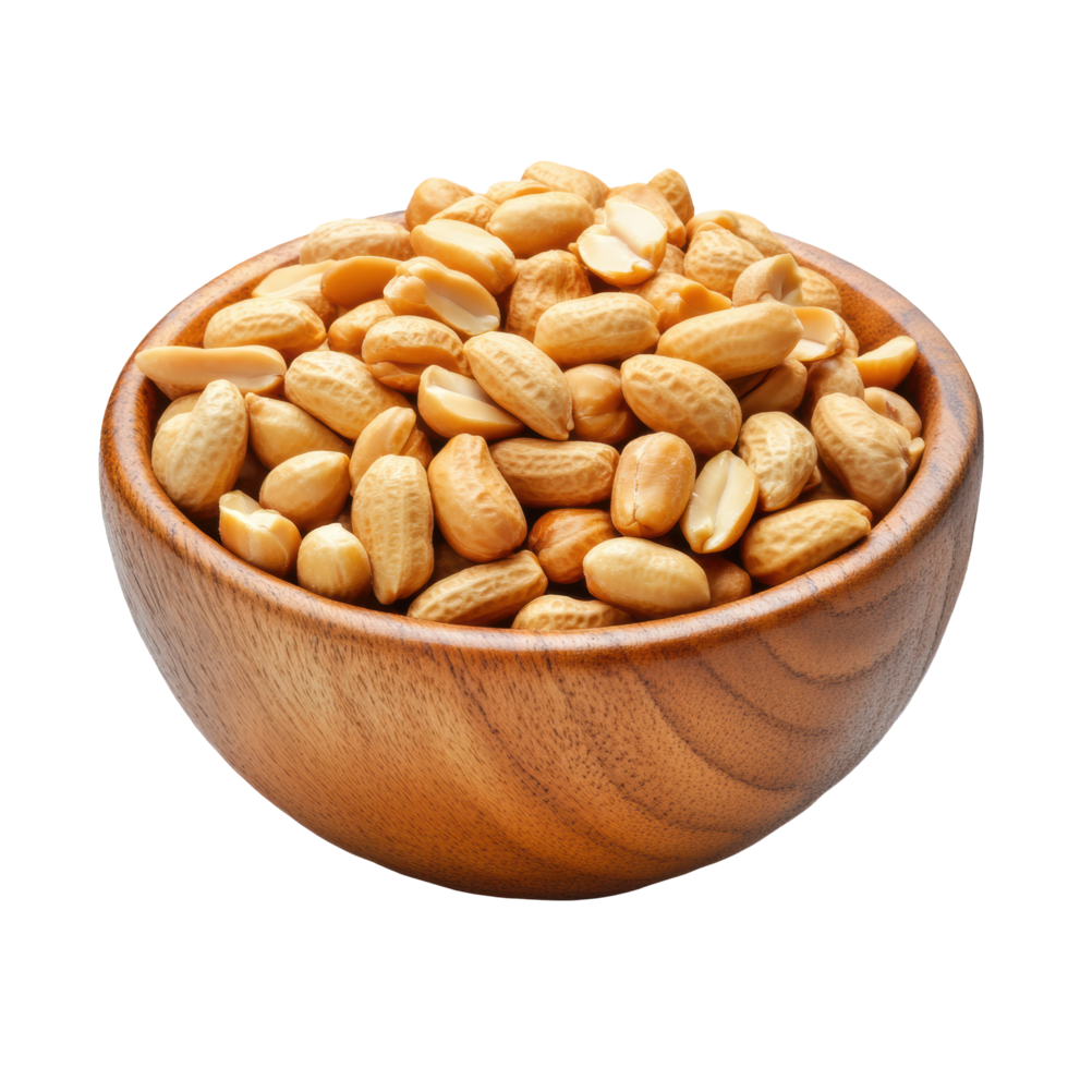 Salted peanuts in wooden bowl png
