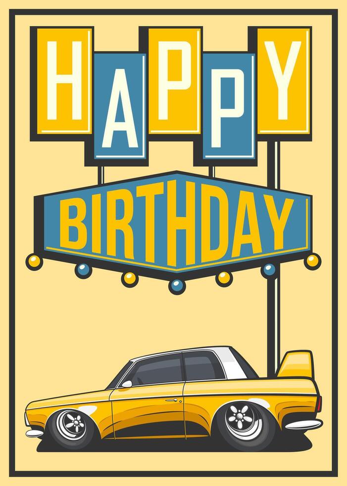 happy Birthday card for boys. happy birthday kids greeting card. Birthday poster with cars design. Happy birthday greeting poster. Trendy Birthday greeting card template for children. vector