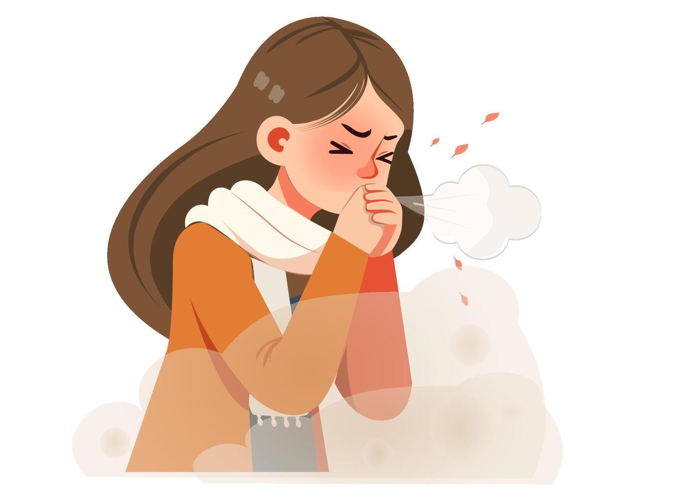 The cold, dusty air made the young woman cough and sneeze. vector