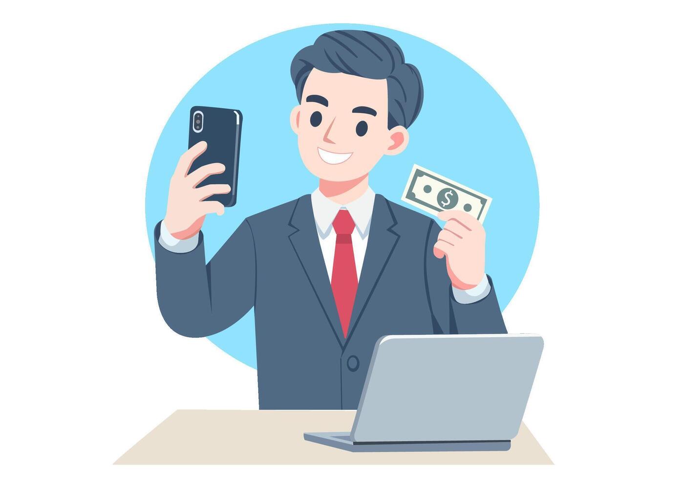 Businessman invests in making money online vector