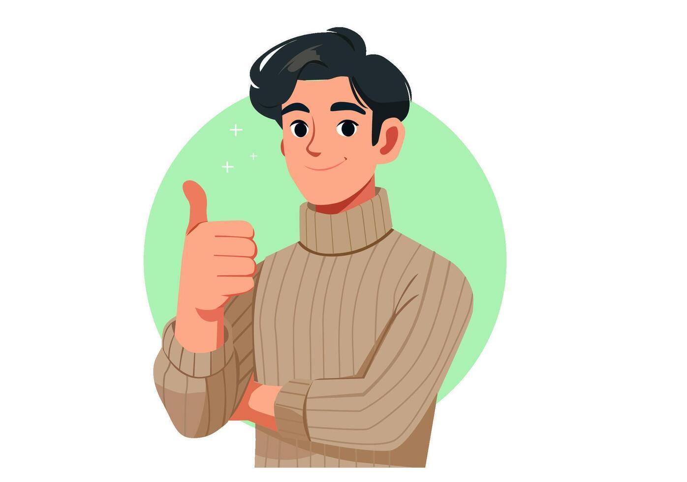 A young man raises his hand with his thumb up as a symbol of Excellen. vector