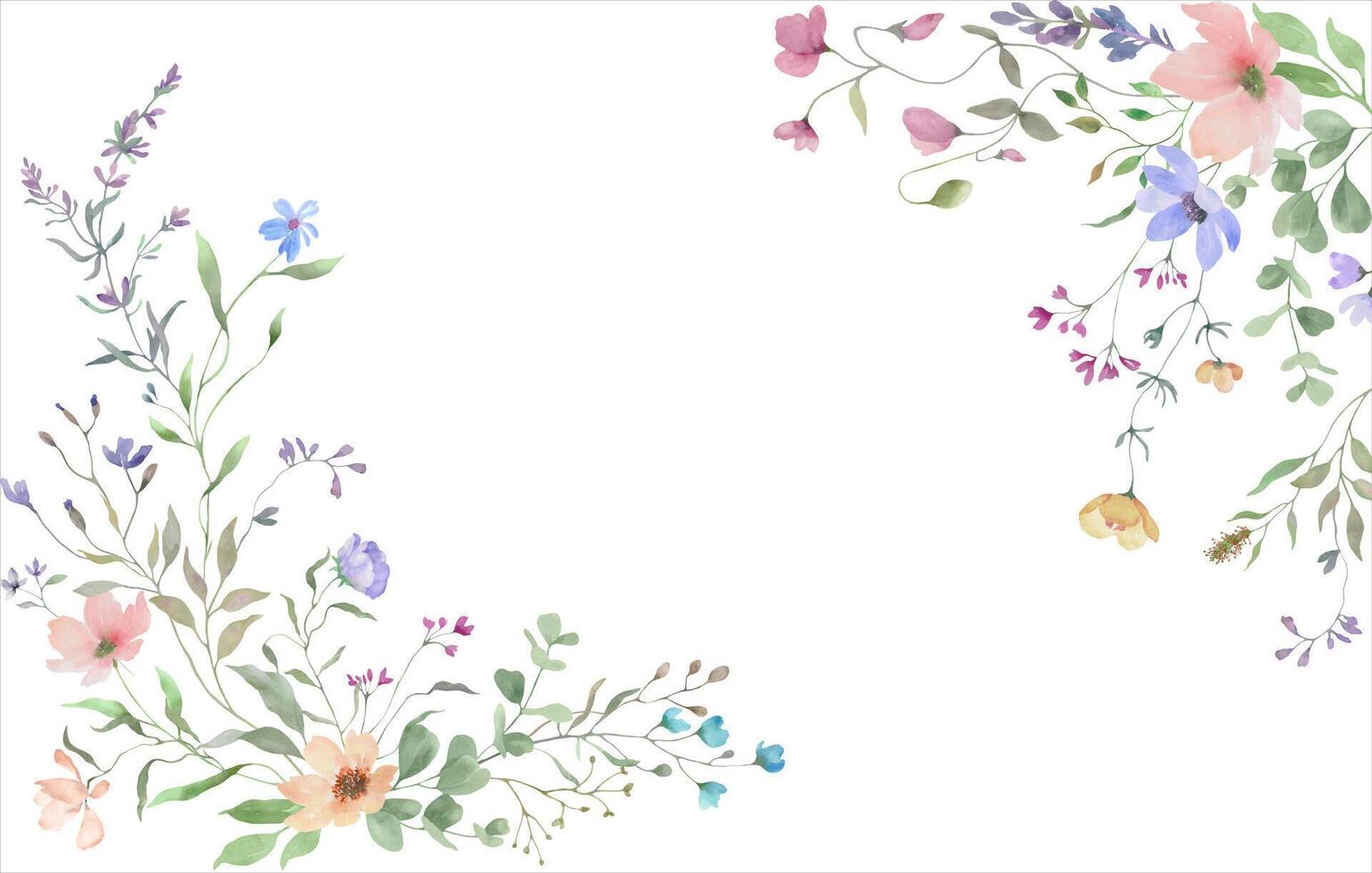 atercolor floral frame with delicate wildflowers. Hand drawn illustration. vector