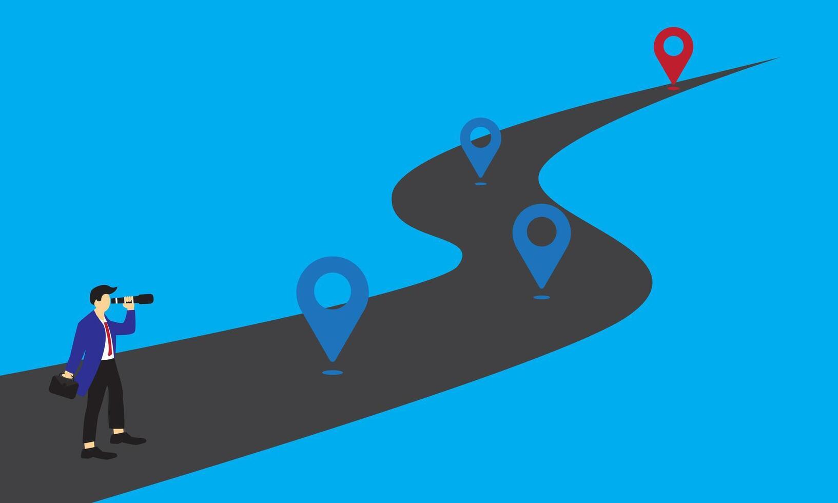 Success roadmap journey, milestone or career path achievement, route or pathway to achieve goals, accomplishment, assessment or way to success, businessman look at achievement milestone to success vector