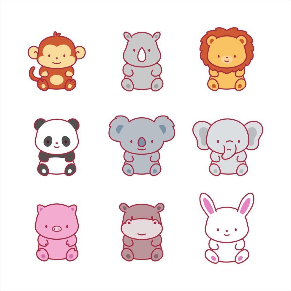 cute animal icons set vector