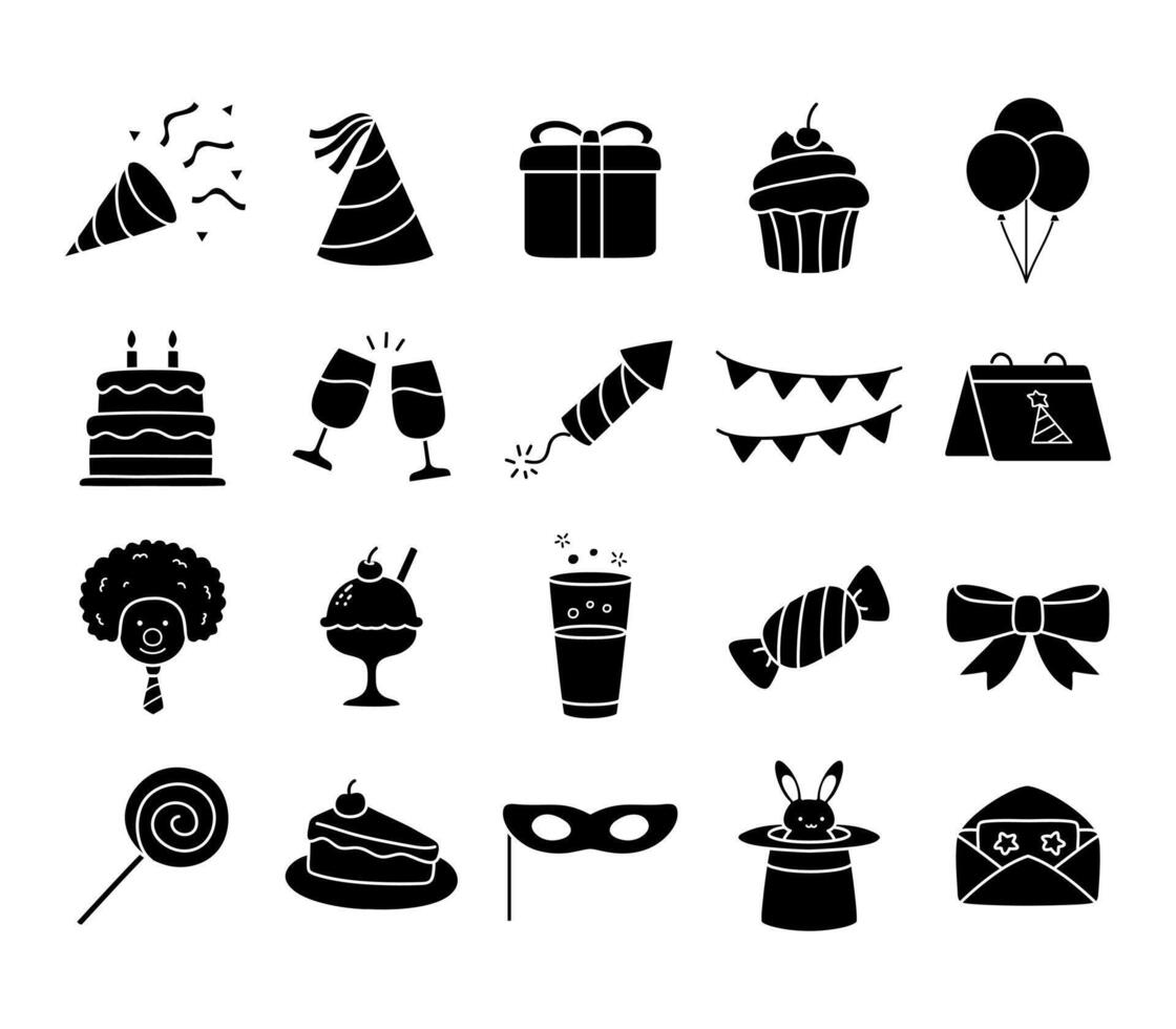 black and white icons of various items vector