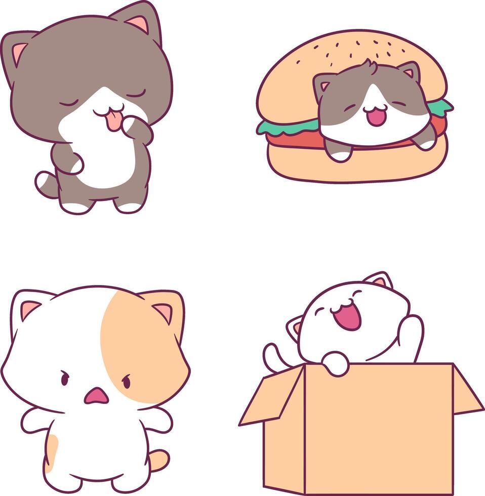 kawaii kitty stickers set vector