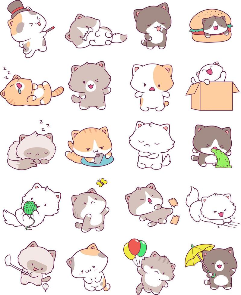 a set of stickers of cats and other animals vector