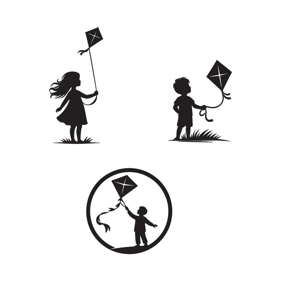 Silhouettes of children flying kites vector