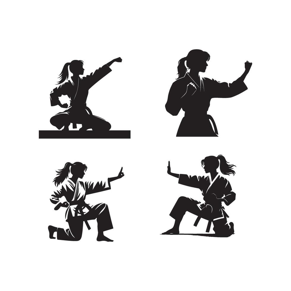 Karate girl silhouette set, illustration vector