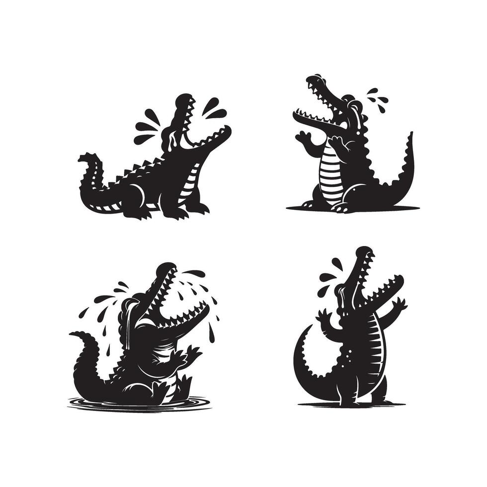 Four crocodiles crying silhouettes vector