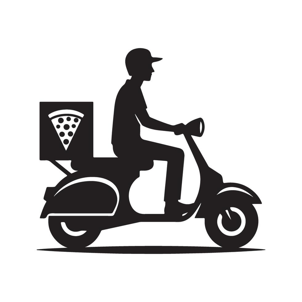 Pizza delivery man on moped illustration vector