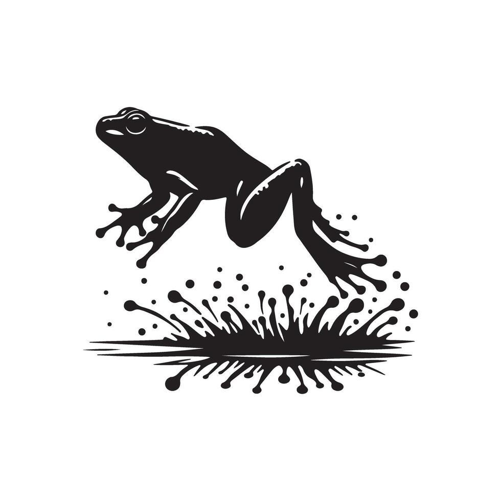 Frog jumping over water with splashes illustration vector