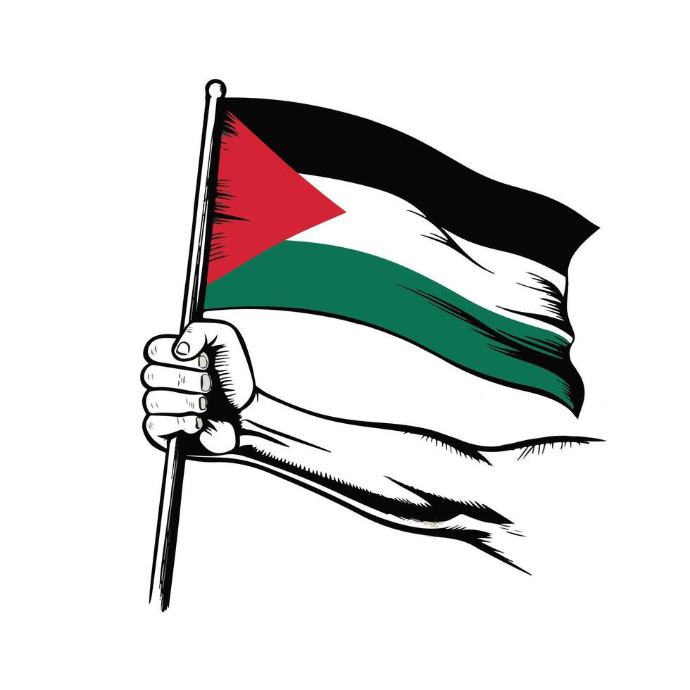 hand holding and waving the flag of palestine vector