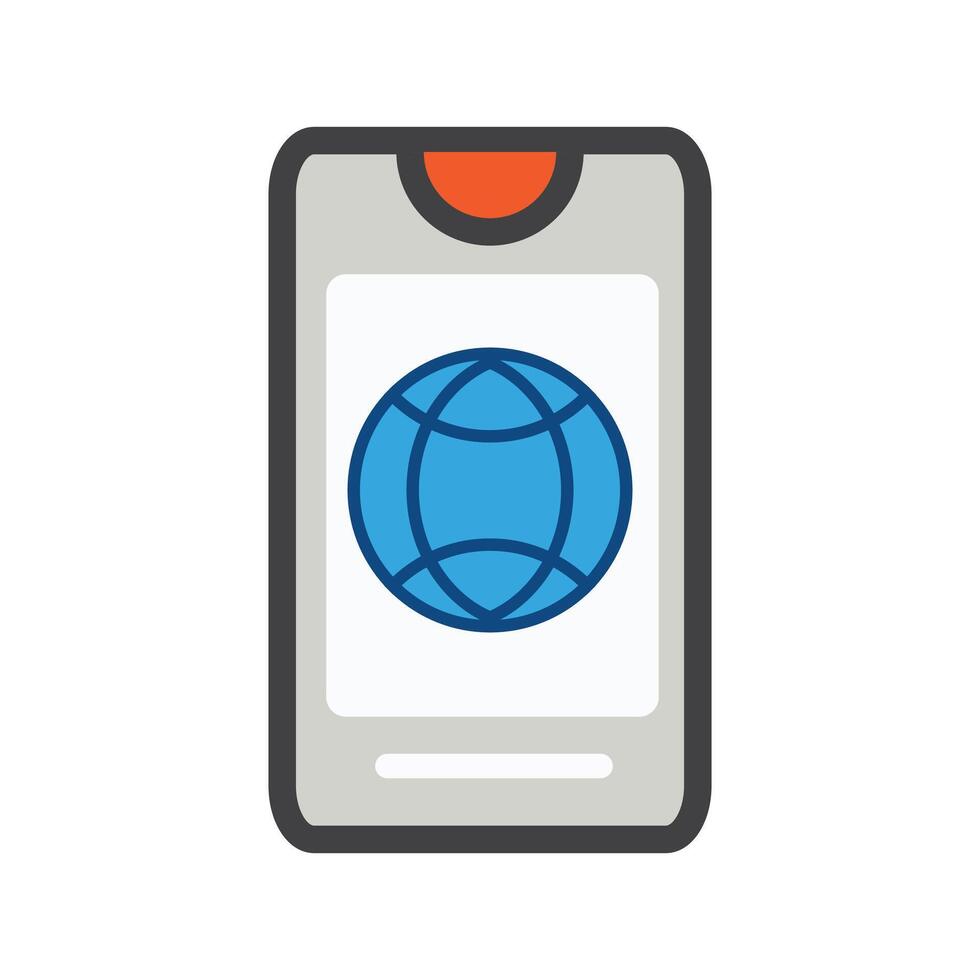 smartphone with globe illustration. smartphone illustration. Flat icon. vector