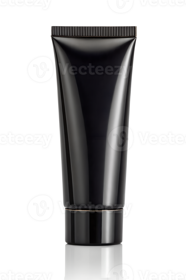 Black cosmetic tube with shiny surface and cap isolated on transparent background png