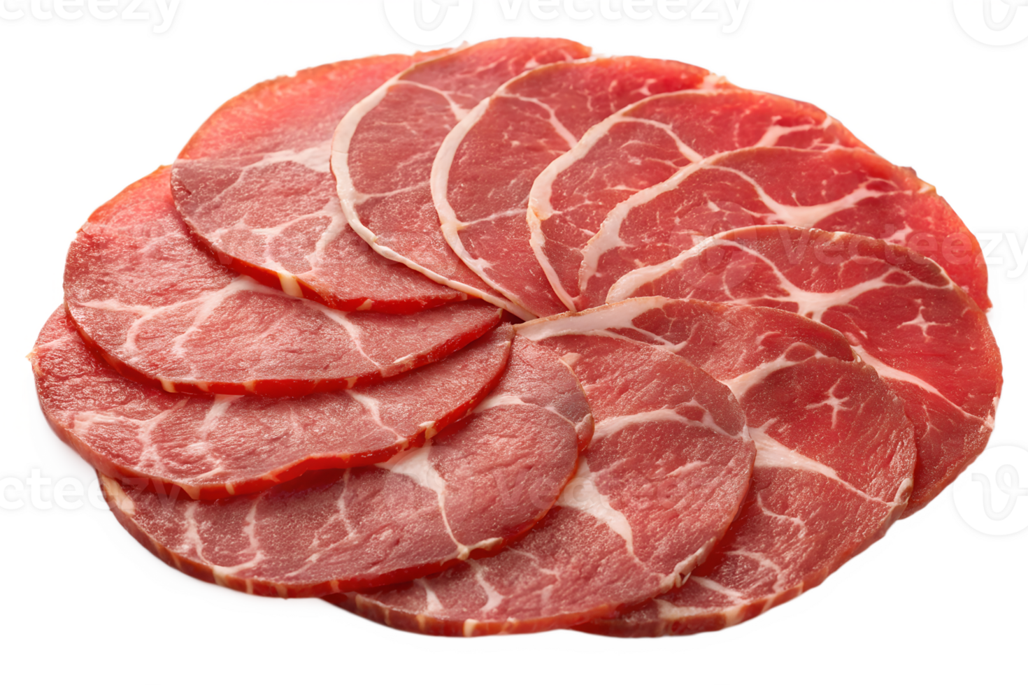 Fresh thin slices of beef carpaccio on transparent background, gourmet raw meat delicacy, italian cuisine ingredient png
