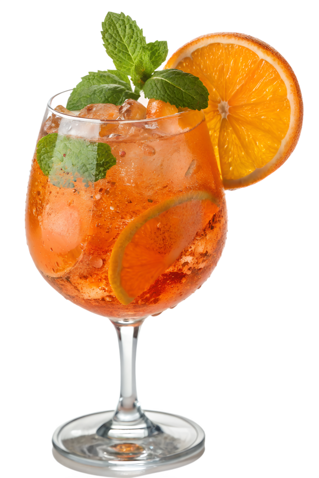 Aperol spritz cocktail with orange slice and mint isolated on the transparent background png