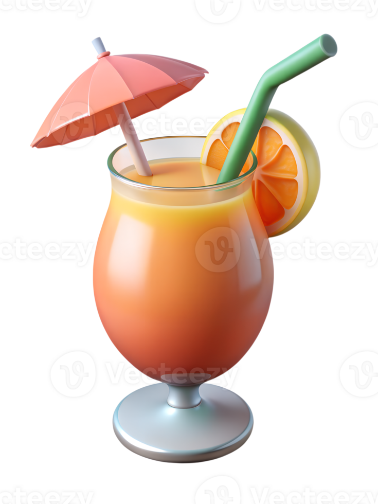 Refreshing tropical cocktail with orange slice and umbrella isolated on the transparent background png