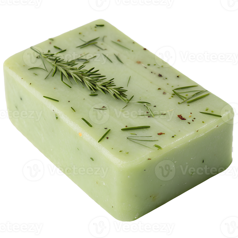 Rosemary and herb infused natural soap bar isolated on the transparent background, self-care product png