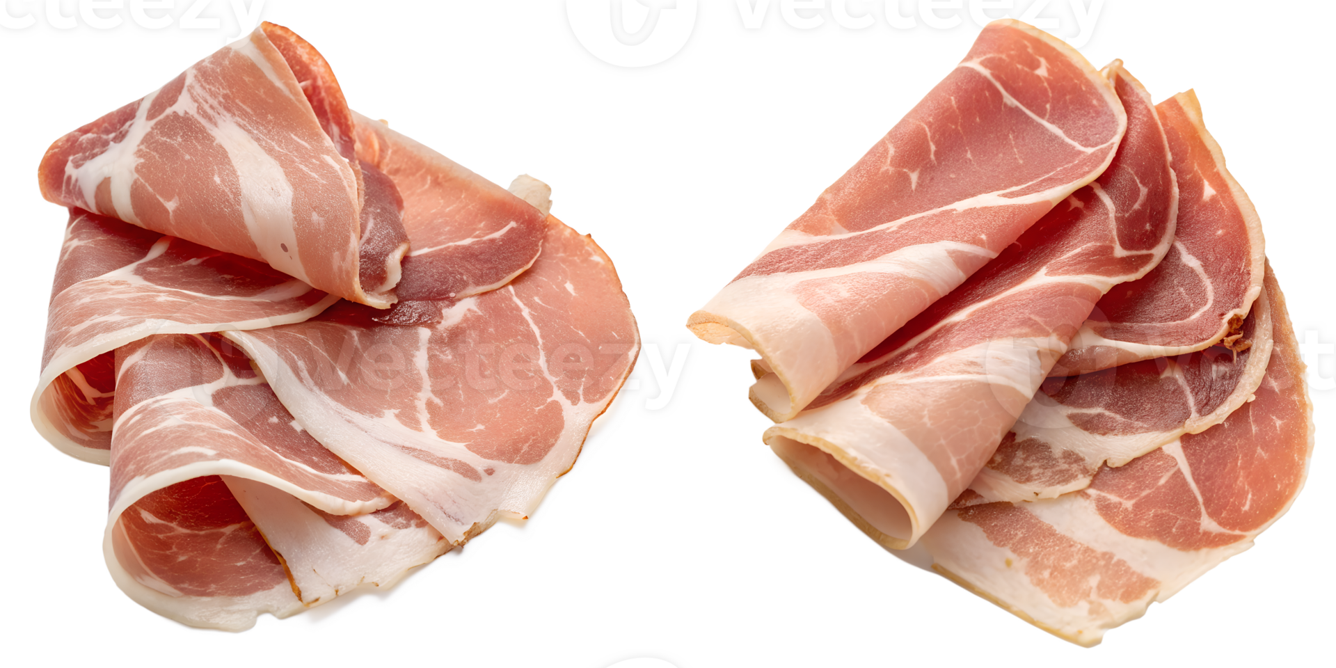 Thinly sliced prosciutto ham isolated on the transparent background, perfect for appetizers and charcuterie boards png
