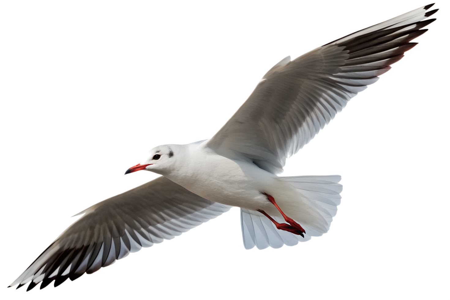 Seagull bird in flight with wings spread wide isolated on the transparent background png