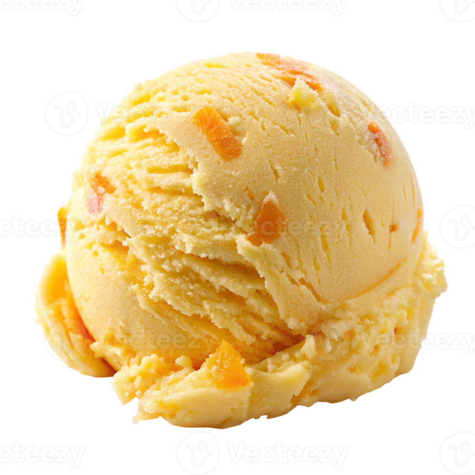 Scoop of delicious mango ice cream dessert isolated on the transparent background png