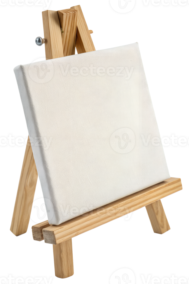 Small wooden artist easel with empty white canvas isolated png